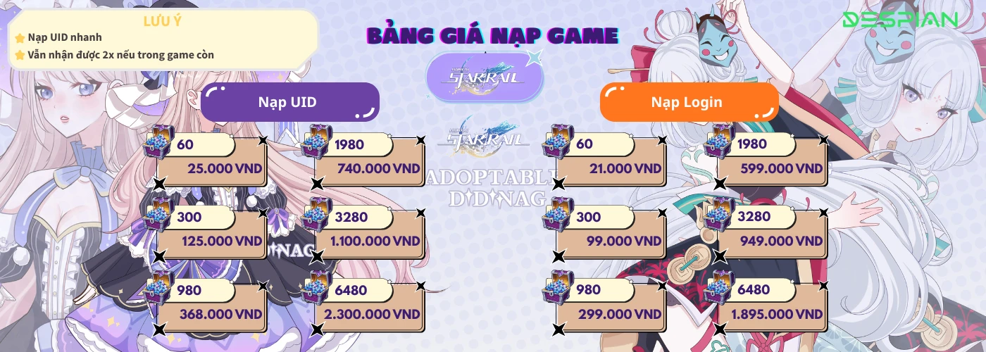BẢNG GIÁ NẠP GAME